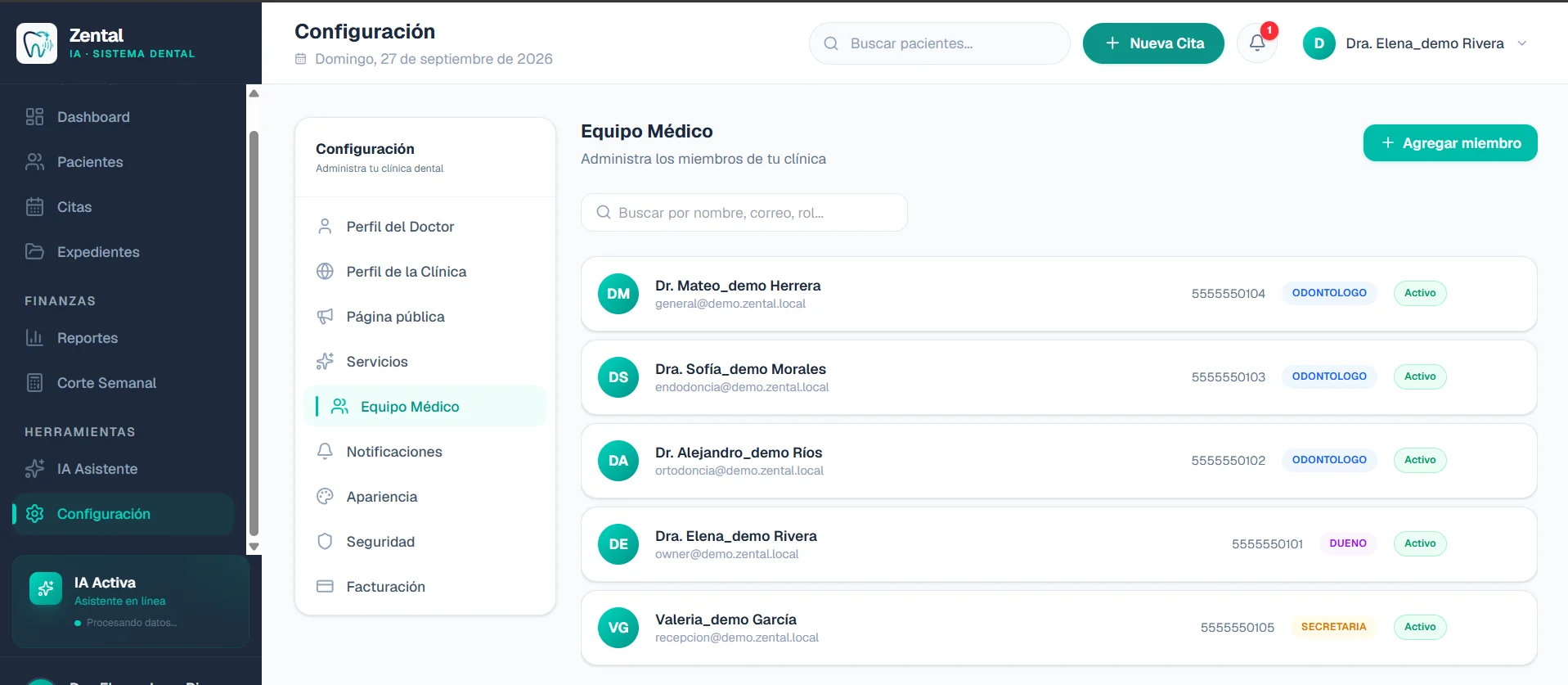 Configuración del equipo
